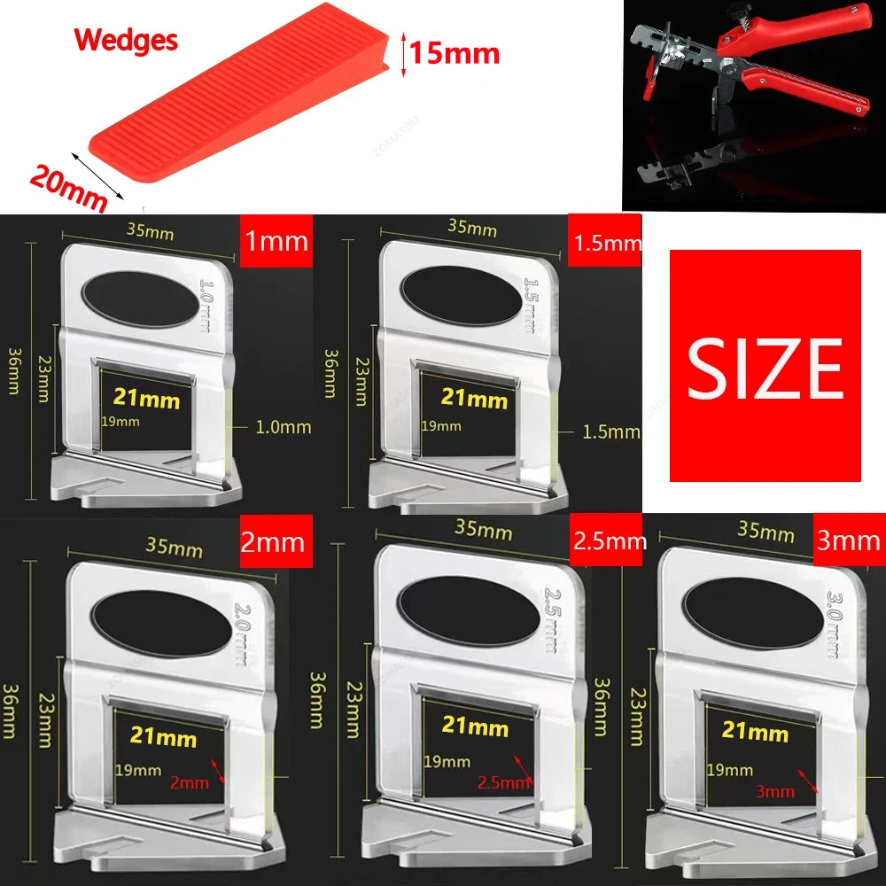 25-1200PCS Floor Tile Leveling System Clips Spacers Straps Tile Piler Wadge Ceramic Tile Laying Leveling Construction Tools