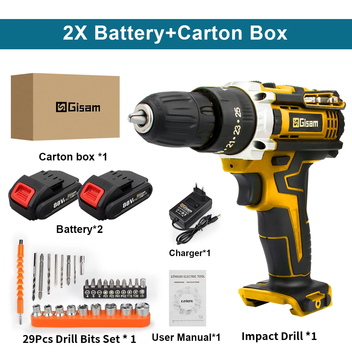 Gisam Máy Khoan Không Dây Pin Li Ion 28NM Cam Tay Tiện Dụng