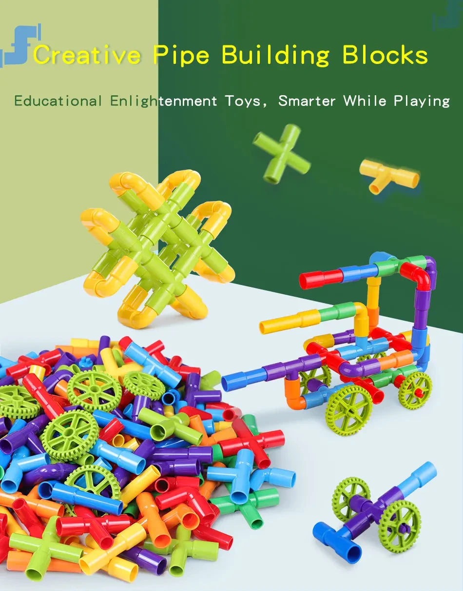 DIY Water Building Blocks Toy Educational Pipe Sensory STEM Kit Constructions Creativity Tube Blocks Pop Building Block Kids Toy