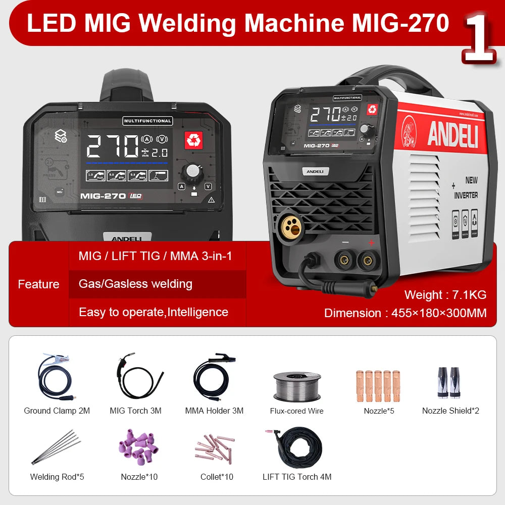 ANDELI Máy Hàn MIG 3 Trong 1 MIG 270 Lift TIG MMA 220V