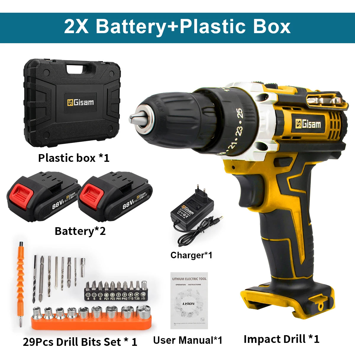 Gisam Máy Khoan Không Dây Pin Li Ion 28NM Cam Tay Tiện Dụng