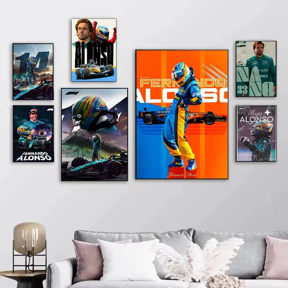Poster F1 Fernando Alonso Dán Dính Bền Dán Tường Sang Trọng