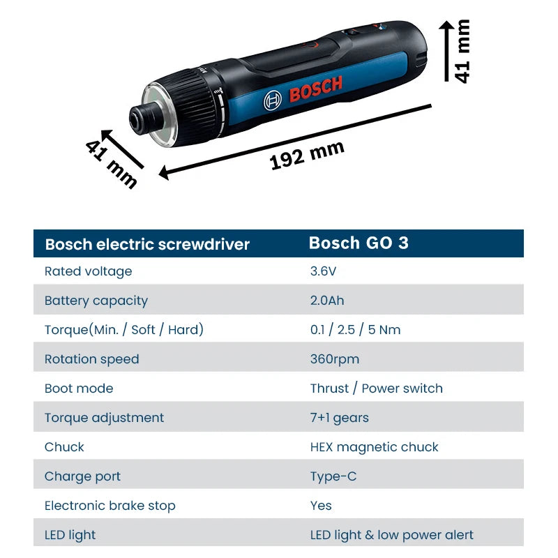 Bosch GO 3 Bộ Vít Điện Không Dây 3,6V 5Nm Đa Chức Năng