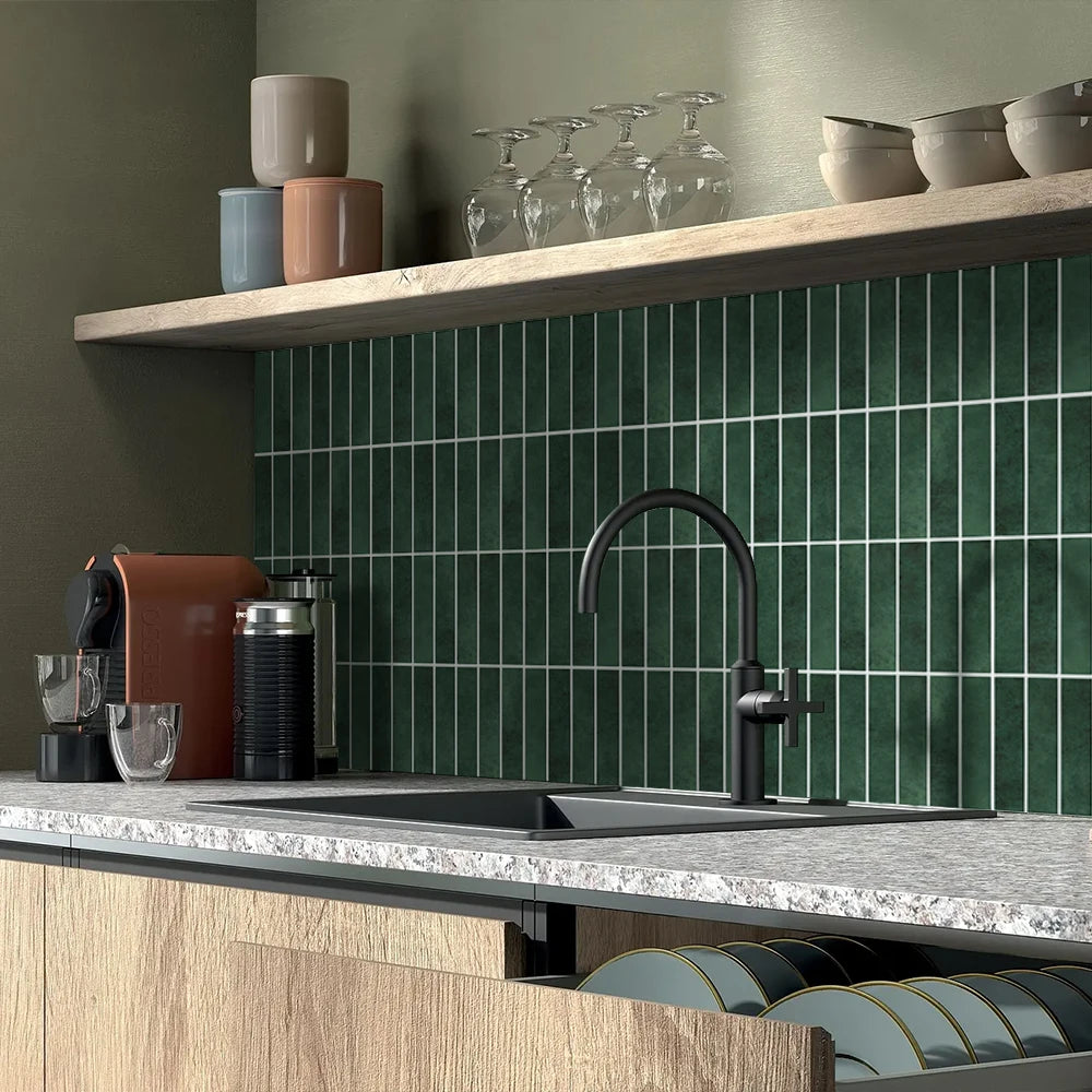 1/10pcs 3D Tile Sticker Self-adhesive Green Tile Backsplash Bathroom Wall Tile Sticker, Water and Mold Resistant, 30x30cm