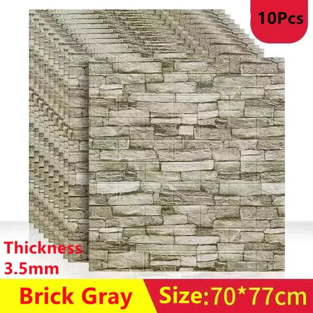10 Miếng Dán Tường Panel 3D Gạch Nhựa Foam Chống Thấm