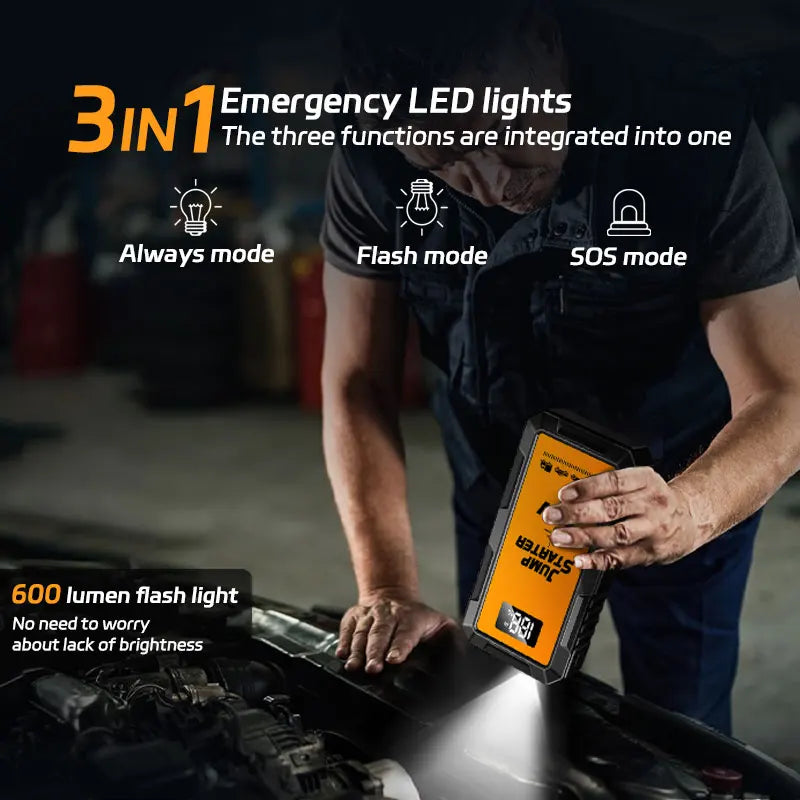 12V Screen Safety Hammer Car Starting Device Car Jump Starter 4000A Power Bank Car Wireless Tire Inflator Pump Air Compressor