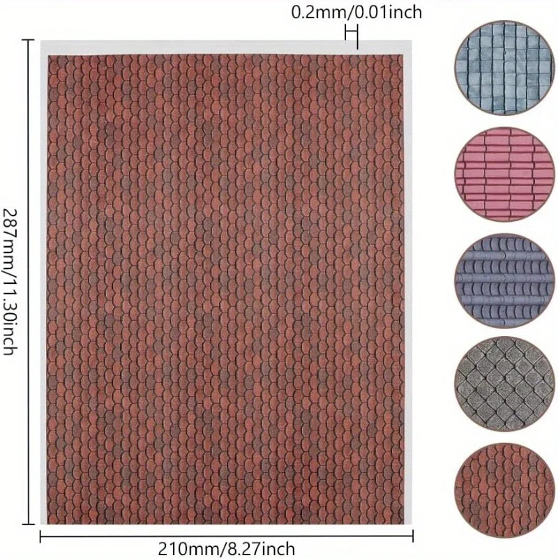 1sheet Self-Adhesive Decorative Film Roof Tiles for Model, 1:12 Miniature Roof Tiles Paper, Film Roof Tiles for Model Making