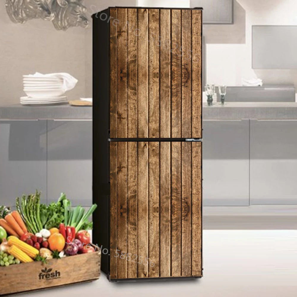 28 Styles For Choice Wood Grain Retro Refrigerator Sticker Peel & Stick Waterproof Double Door Freezer Cupboard Decor Art Mural
