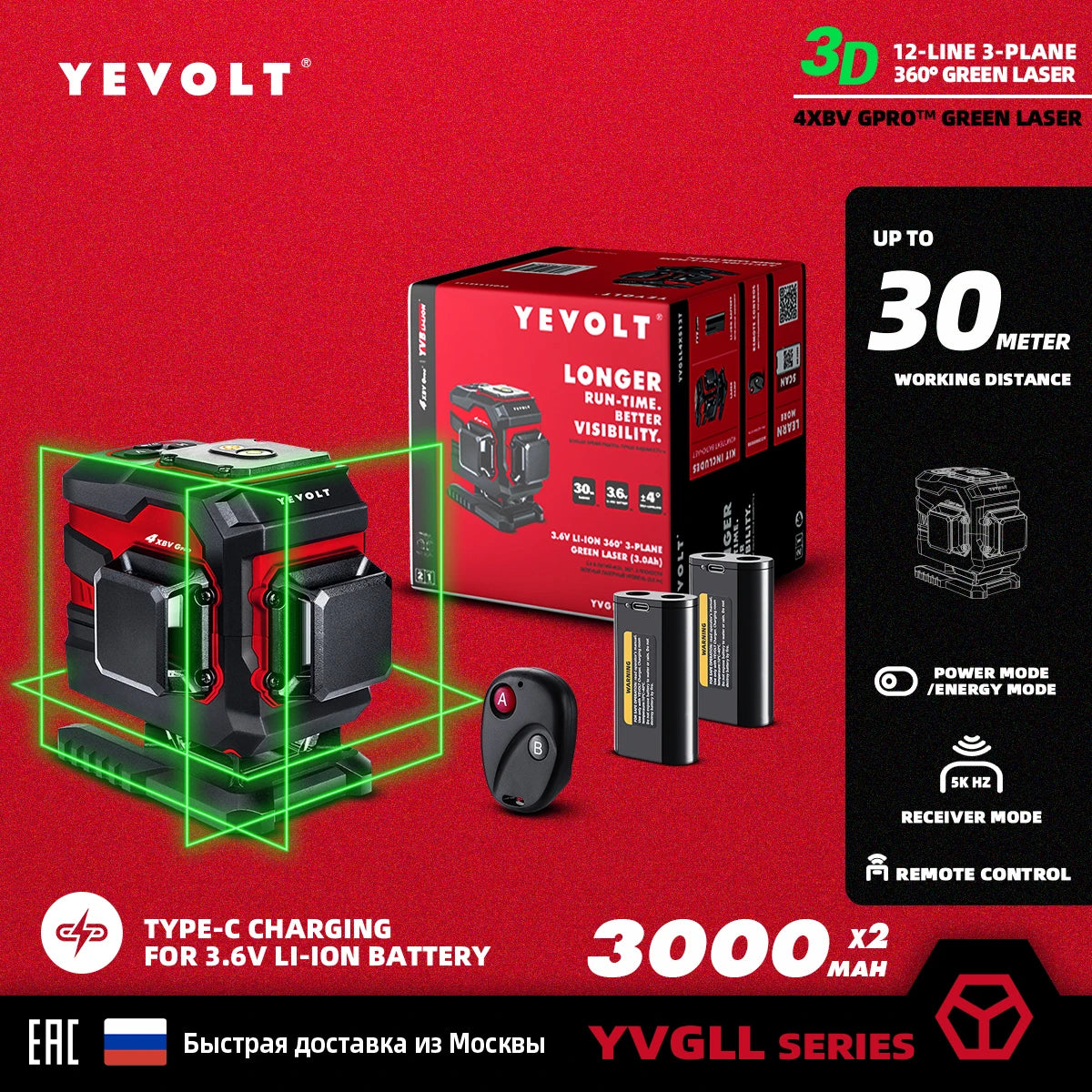 Máy Cân Laser Xanh YEVOLT YVGLL4XS 360 Độ 12 16 Đường Laser