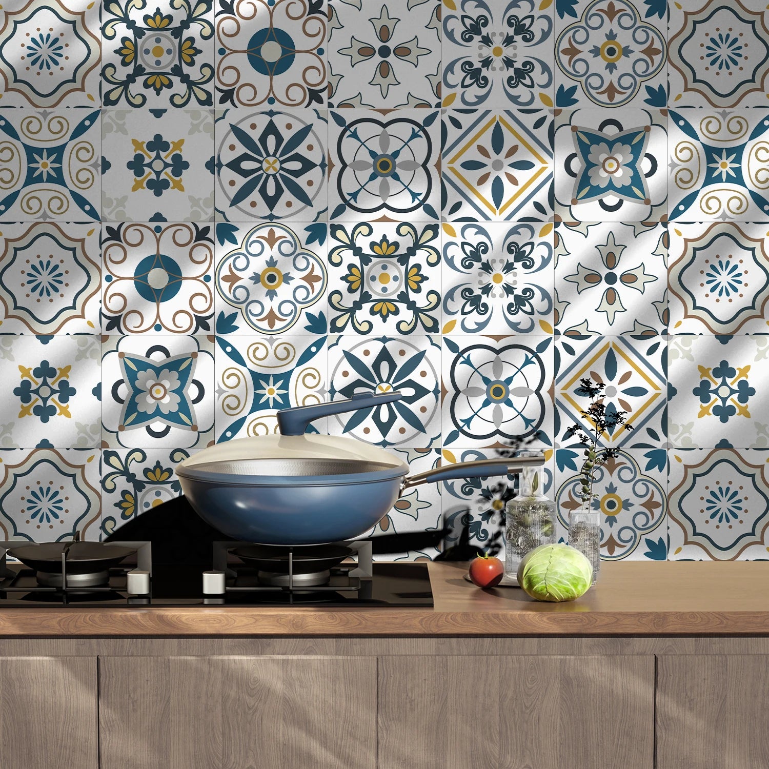 24pcs Art Tile Self-adhesive 3D Wall Sticker Kitchen Wallpaper  For Living Room Bathroom Decoration Murals Waterproof Decals