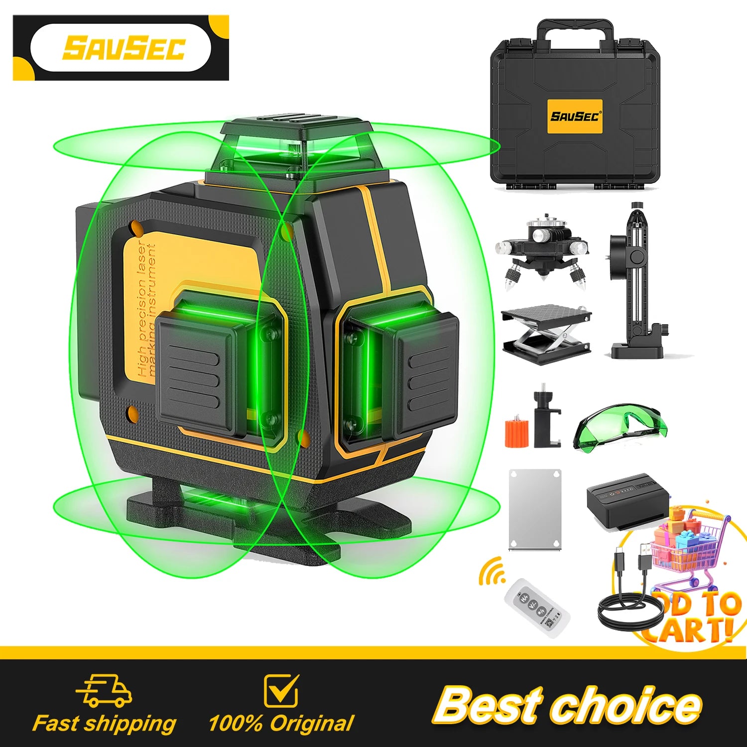SAVSEC 4D Laser 360 Độ Tự Cân 16 Đường Xanh Có Điều Khiển