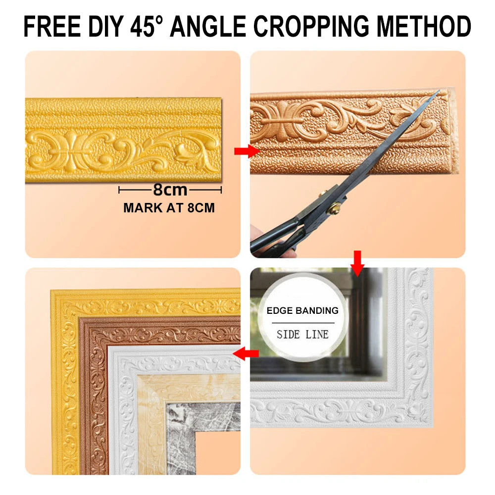 10m/2.3M 3D Wall Trim Line Skirting Border Self Adhesive Waterproof Baseboard Wallpaper Wall Sticker for Room Home Decoration
