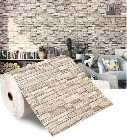 10M 3D Self-Adhesive Brick Pattern Wall Panels Wallpaper DIY Waterproof for Living Room Bedroom Kitchen Background Wall Decor
