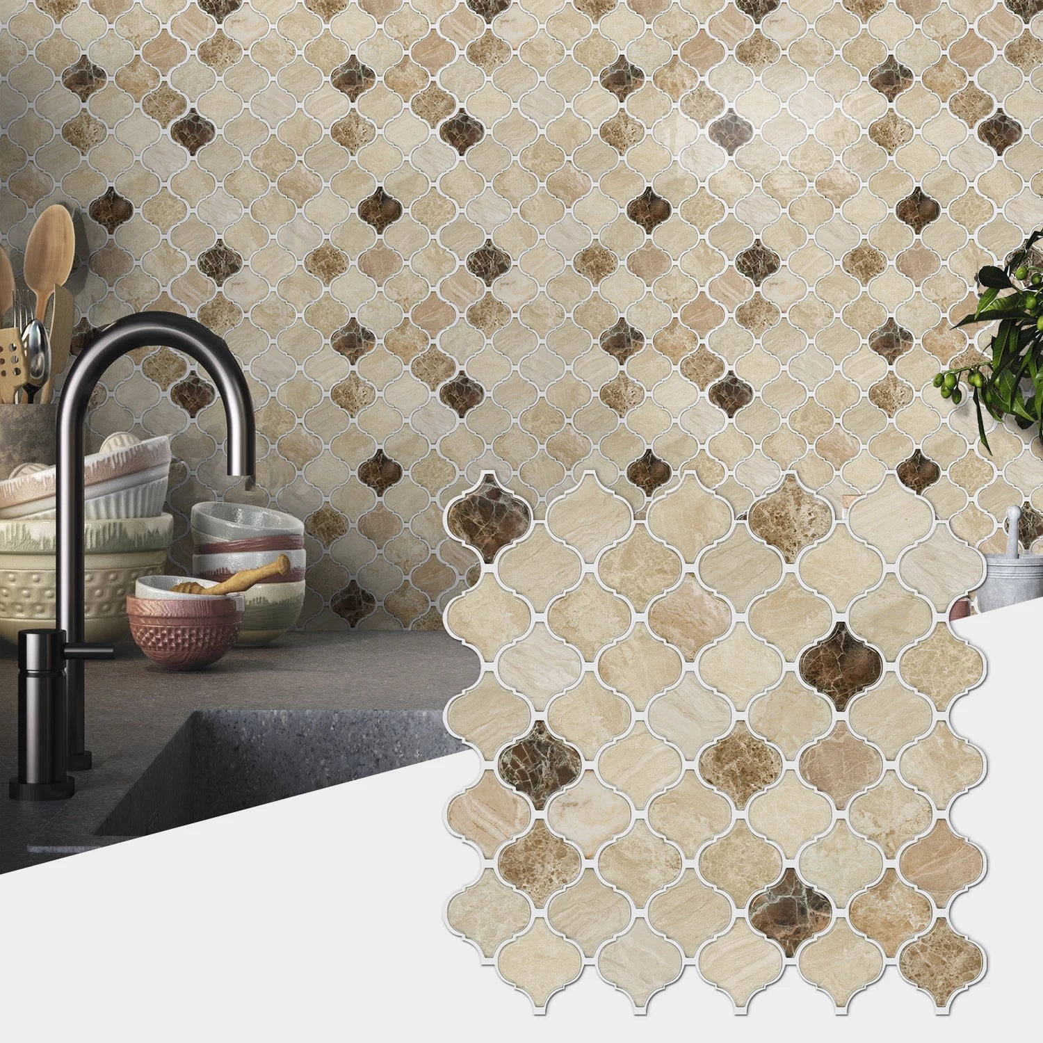 12PCS/Set Green Ceramic Tile Marble Waterproof Self-Adhesive PVC Wall Stickers, Kitchen Backsplash Oil Resistant Home Decoration
