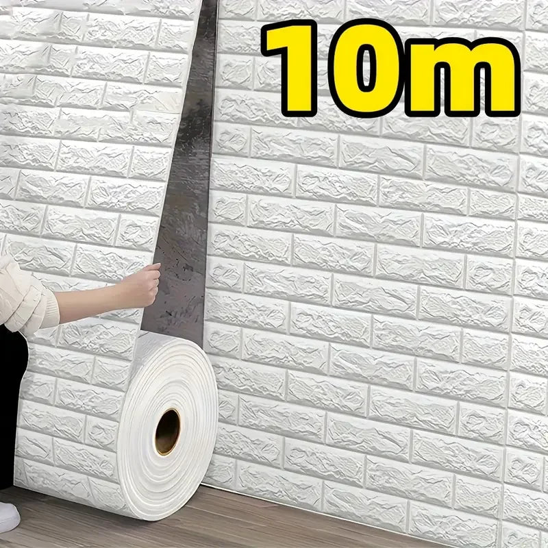 10M 3D Self-Adhesive Brick Pattern Wall Panels Wallpaper DIY Waterproof for Living Room Bedroom Kitchen Background Wall Decor