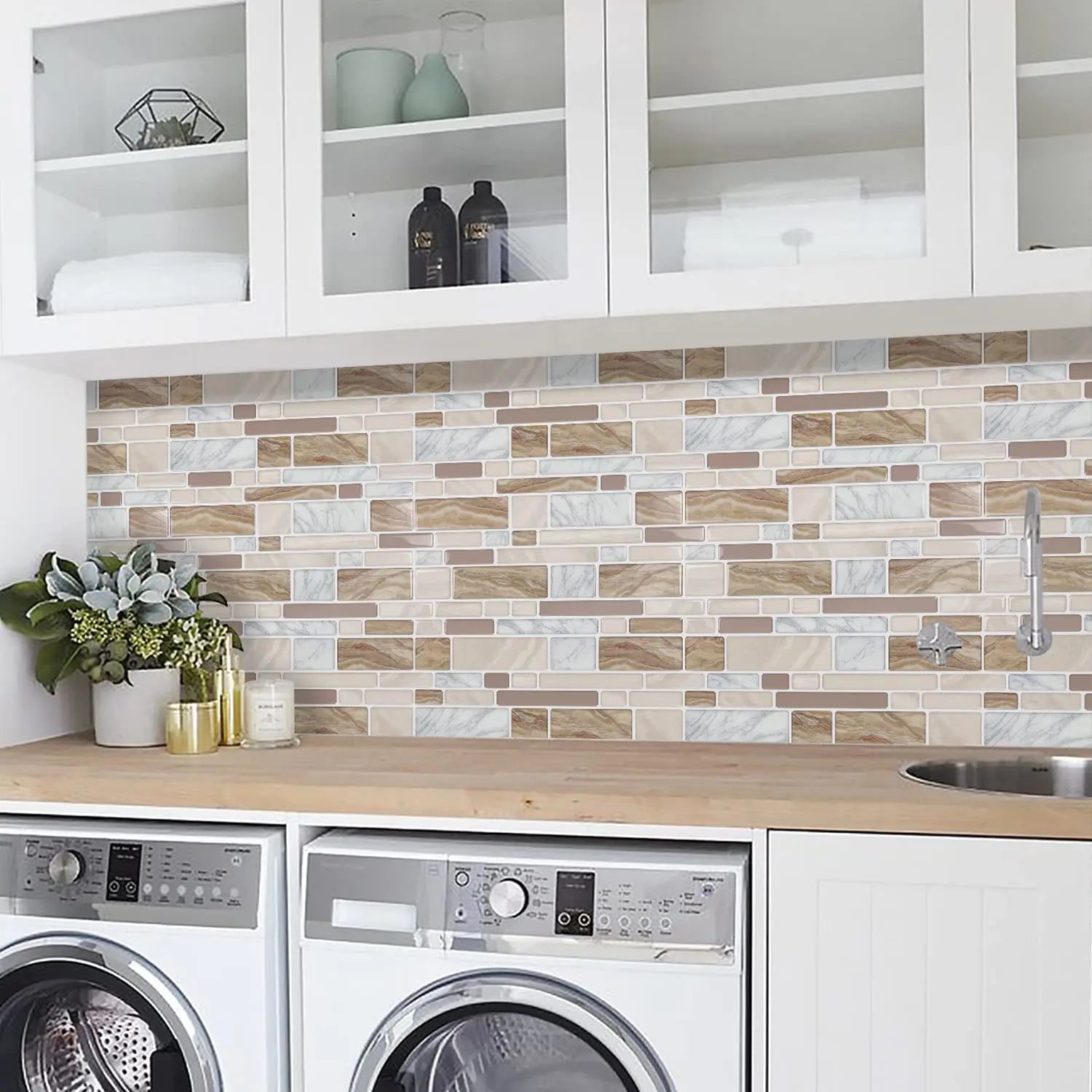 10 Sheets Kitchen & Bathroom Wall Stickers 3D Wall Tiles Peel and Stick Vinyl Wallpaper Modern Home Decor