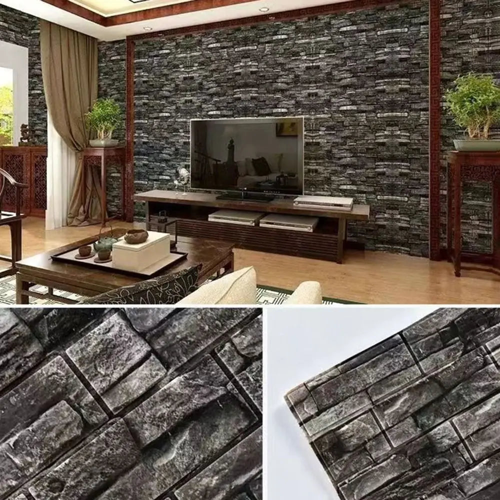 Waterproof 3D Imitation Brick Wall Stickers DIY Peel and Stick Self-adhesive Wallpaper Panel Retro Moisture-proof