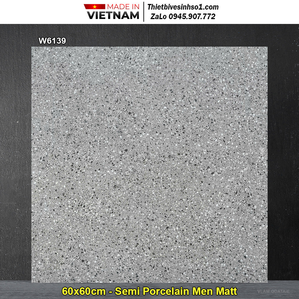 Gạch 60x60 Á Mỹ W6139 Terrazzo Ghi