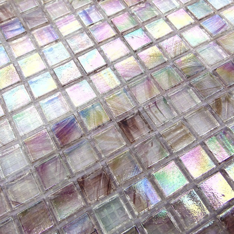 Gạch Mosaic Kính Ngọc Trai Óng Ánh Tím Viền Vàng Ốp Tường Bếp Phòng Tắm