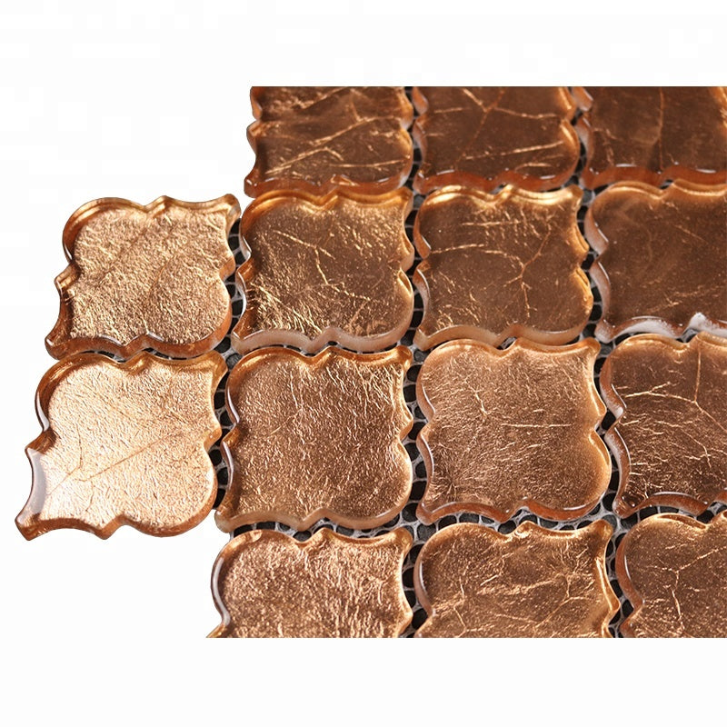 Gạch Kính Mosaic Hình Đèn Lồng Họa Tiết Arabesque Lưng Tráng Lá Đồng Ốp Tường Trang Trí Bếp Phòng Tắm