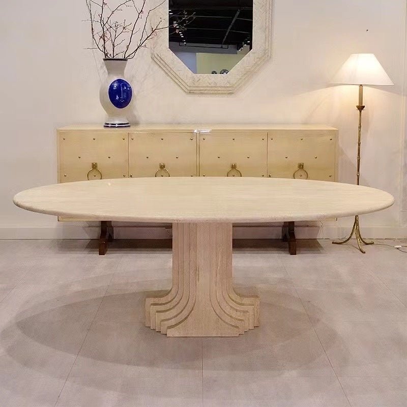 Bàn Ăn Travertine Oval Cao Cấp Cho Phòng Khách Nhỏ - Daisan Store