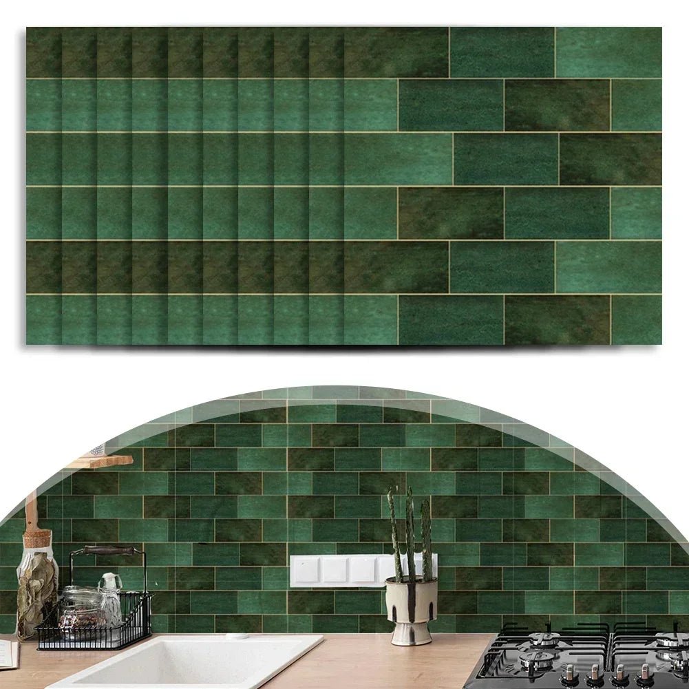 Bộ 10 Miếng Dán Gạch Ốp Tường Retro Xanh Đậm Mosaic - Daisan Store