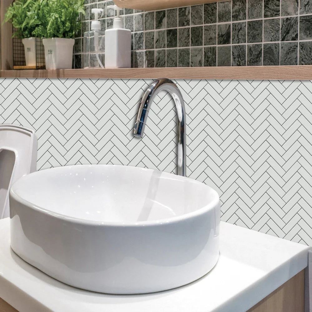 Bộ 10 Miếng Dán Gạch Treo Tường Trắng Xám Chống Thấm Bếp - Daisan Store