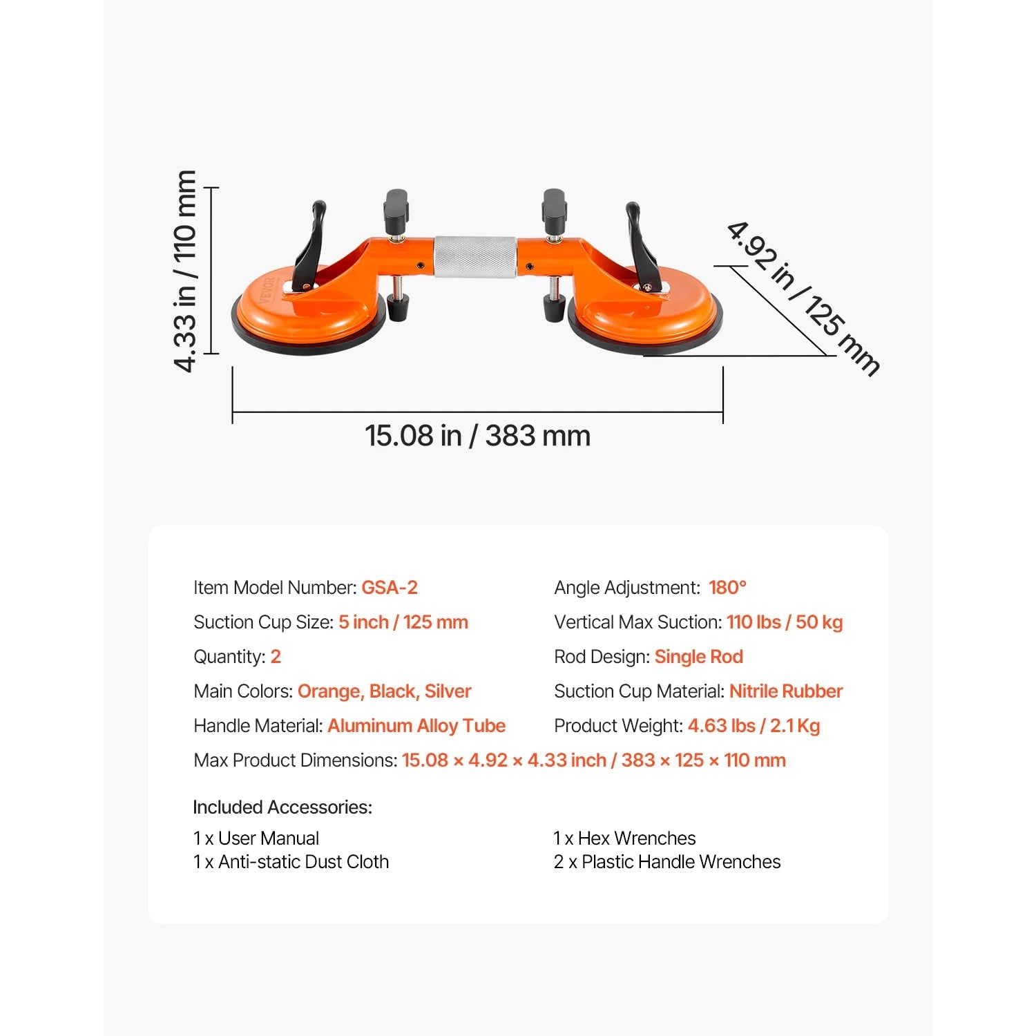 Bộ 2 Kẹp Đá Điều Chỉnh 180° với Cốc Hút Chân Không 5in - Daisan Store