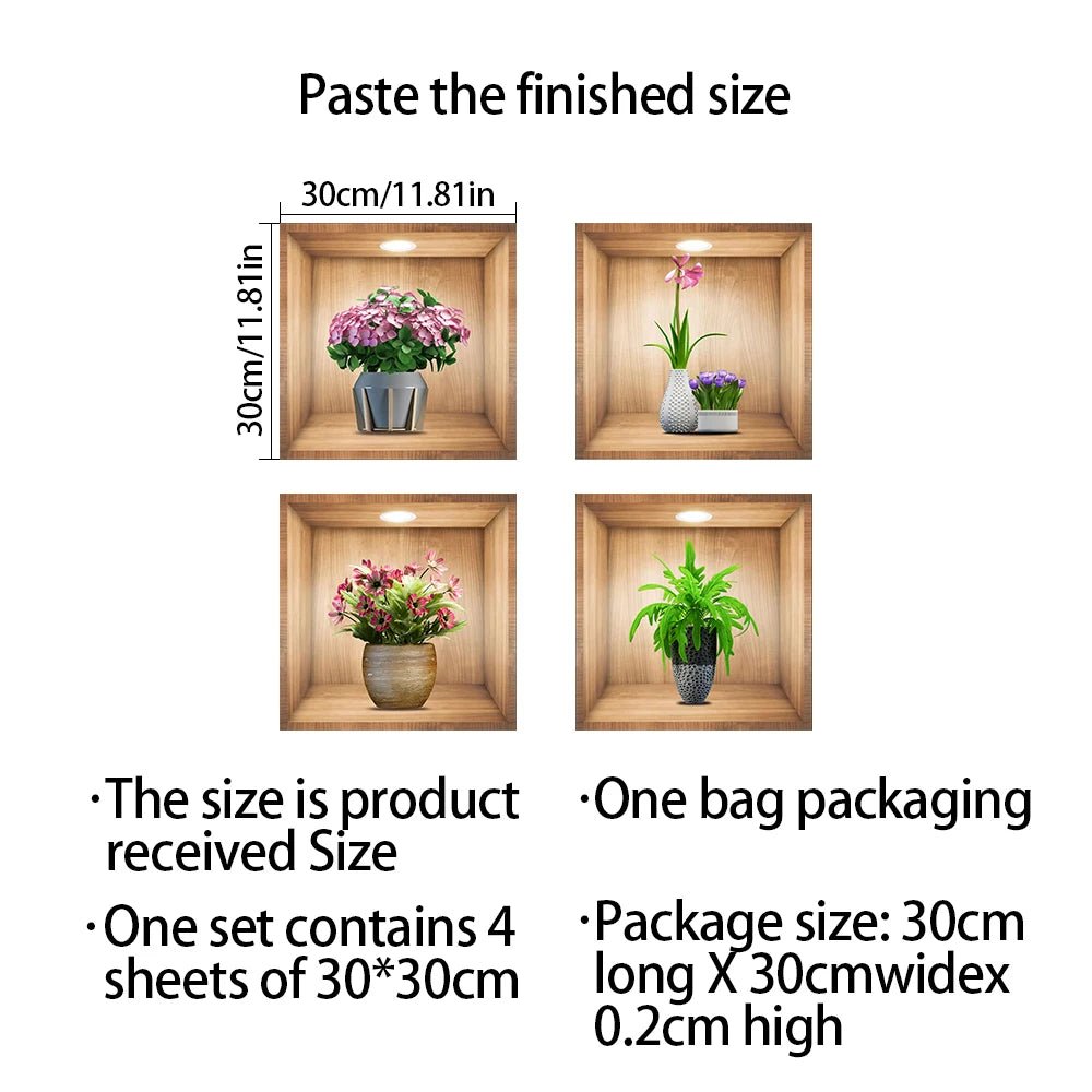 Bộ 4 Cây Giả Dán Tường Chậu Trang Trí PVC Không Thấm Nước - Daisan Store