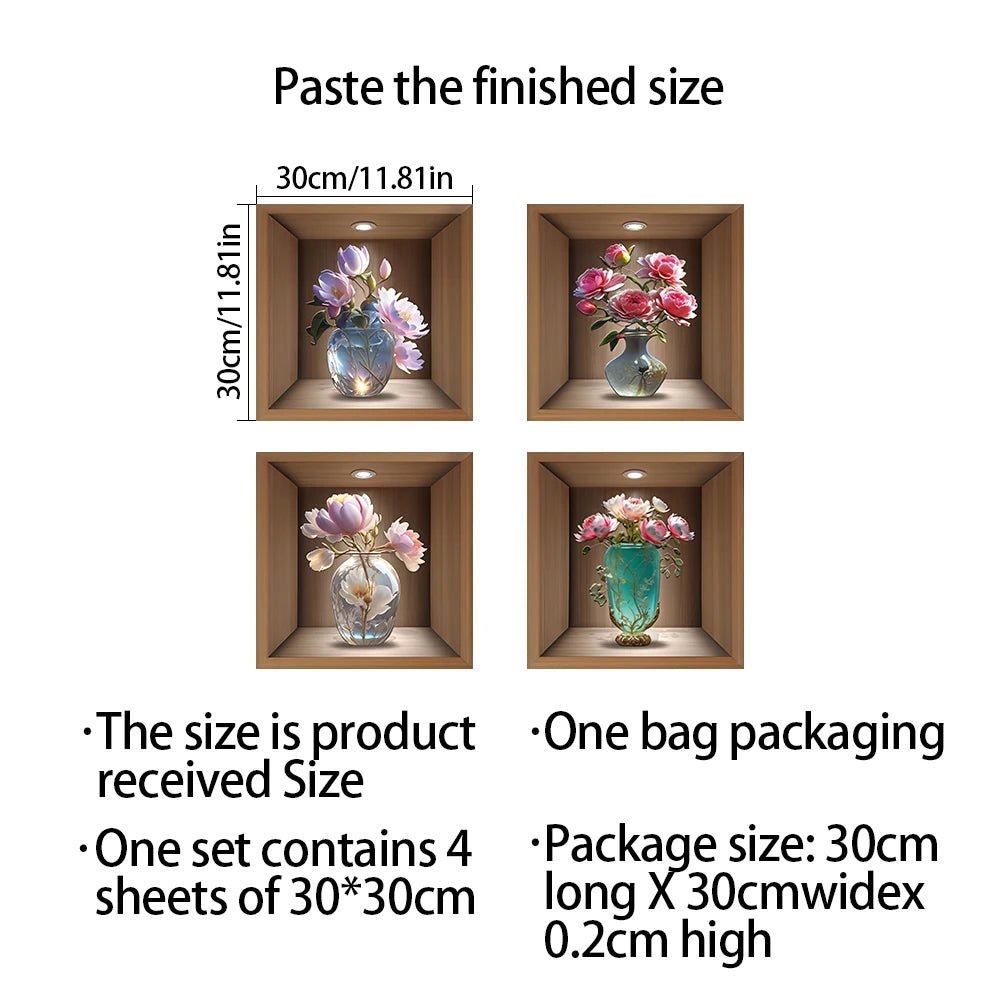 Bộ 4 Cây Giả Dán Tường Chậu Trang Trí PVC Không Thấm Nước - Daisan Store