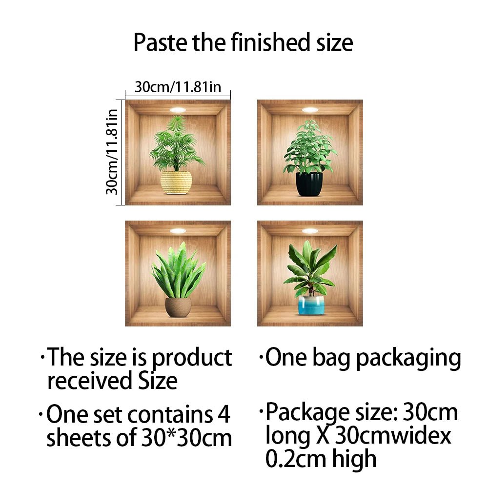 Bộ 4 Cây Giả Dán Tường Chậu Trang Trí PVC Không Thấm Nước - Daisan Store