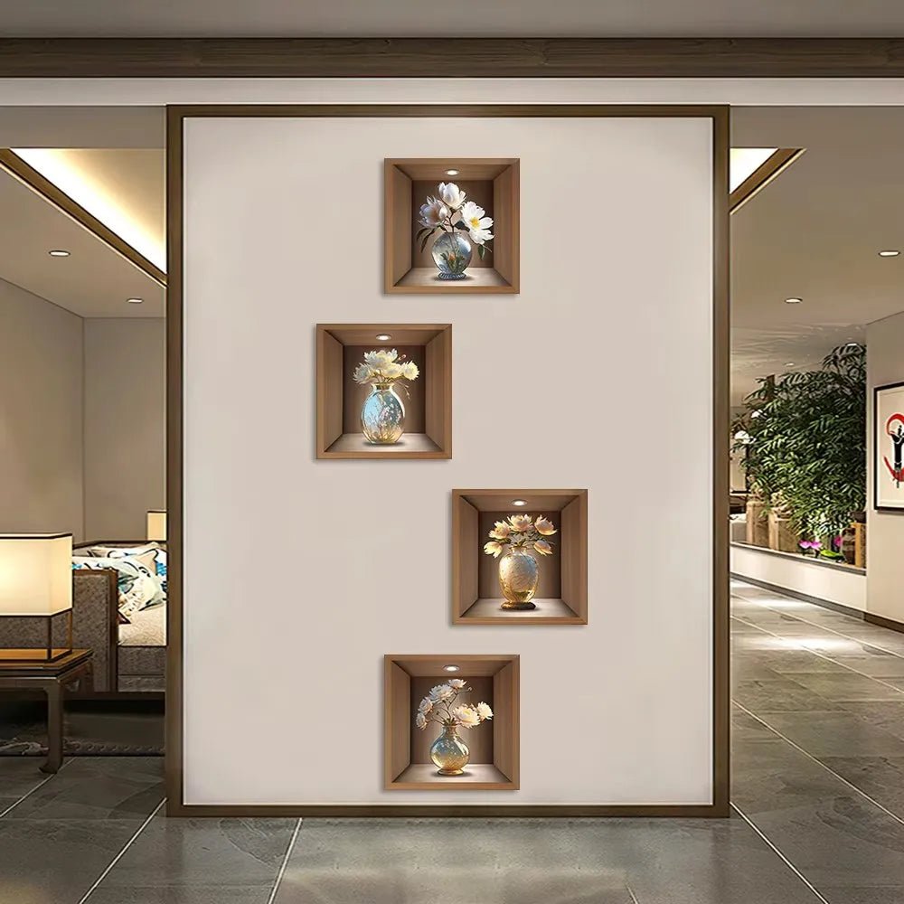 Bộ 4 Cây Giả Dán Tường Chậu Trang Trí PVC Không Thấm Nước - Daisan Store