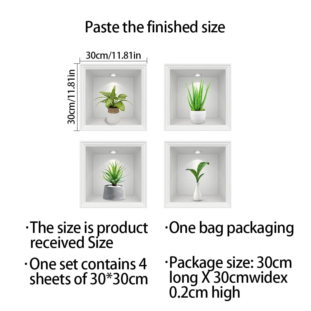 Bộ 4 Cây Giả Dán Tường Chậu Trang Trí PVC Không Thấm Nước - Daisan Store