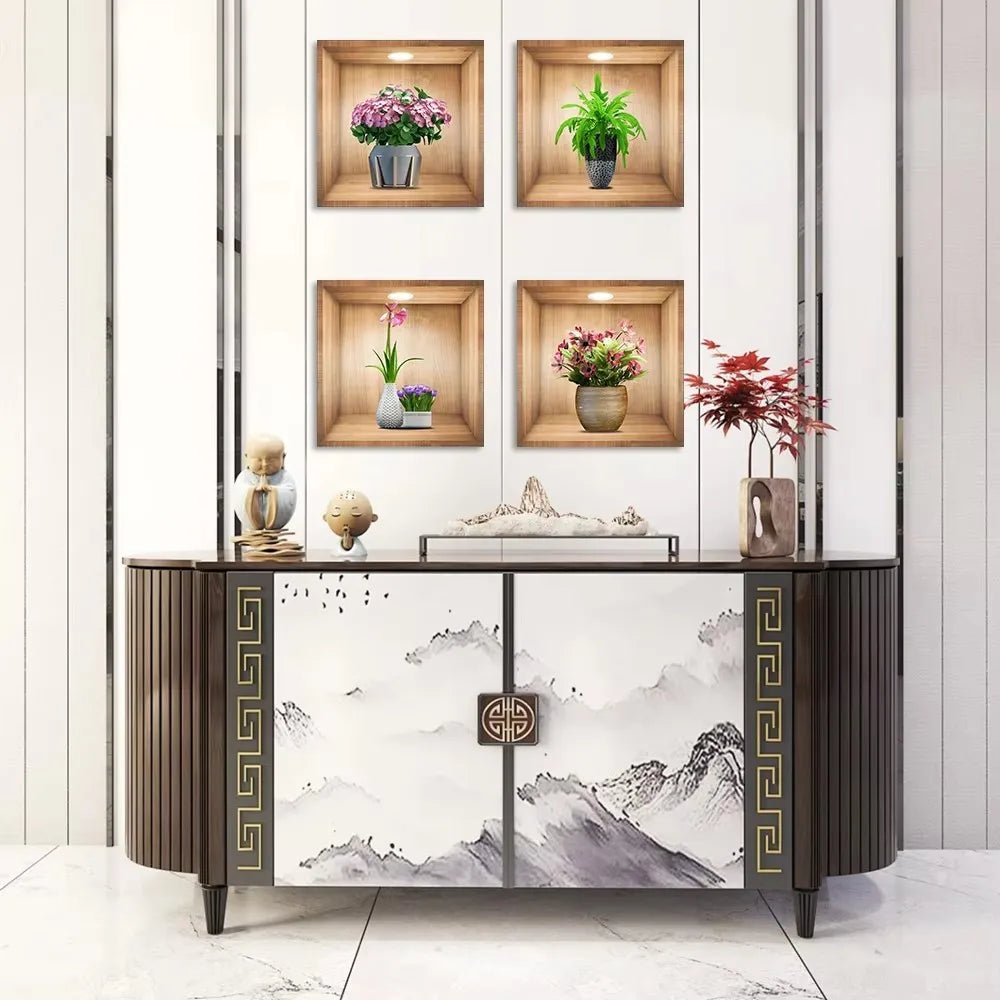 Bộ 4 Cây Giả Dán Tường Chậu Trang Trí PVC Không Thấm Nước - Daisan Store