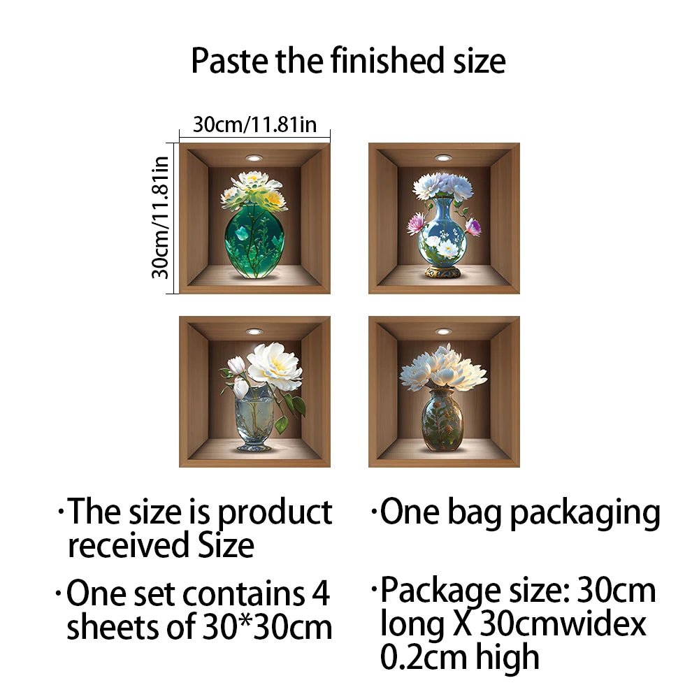 Bộ 4 Cây Giả Dán Tường Chậu Trang Trí PVC Không Thấm Nước - Daisan Store