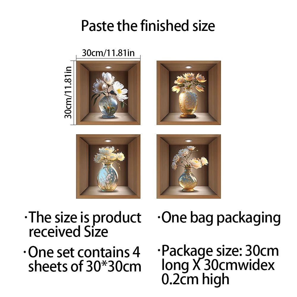 Bộ 4 Cây Giả Dán Tường Chậu Trang Trí PVC Không Thấm Nước - Daisan Store