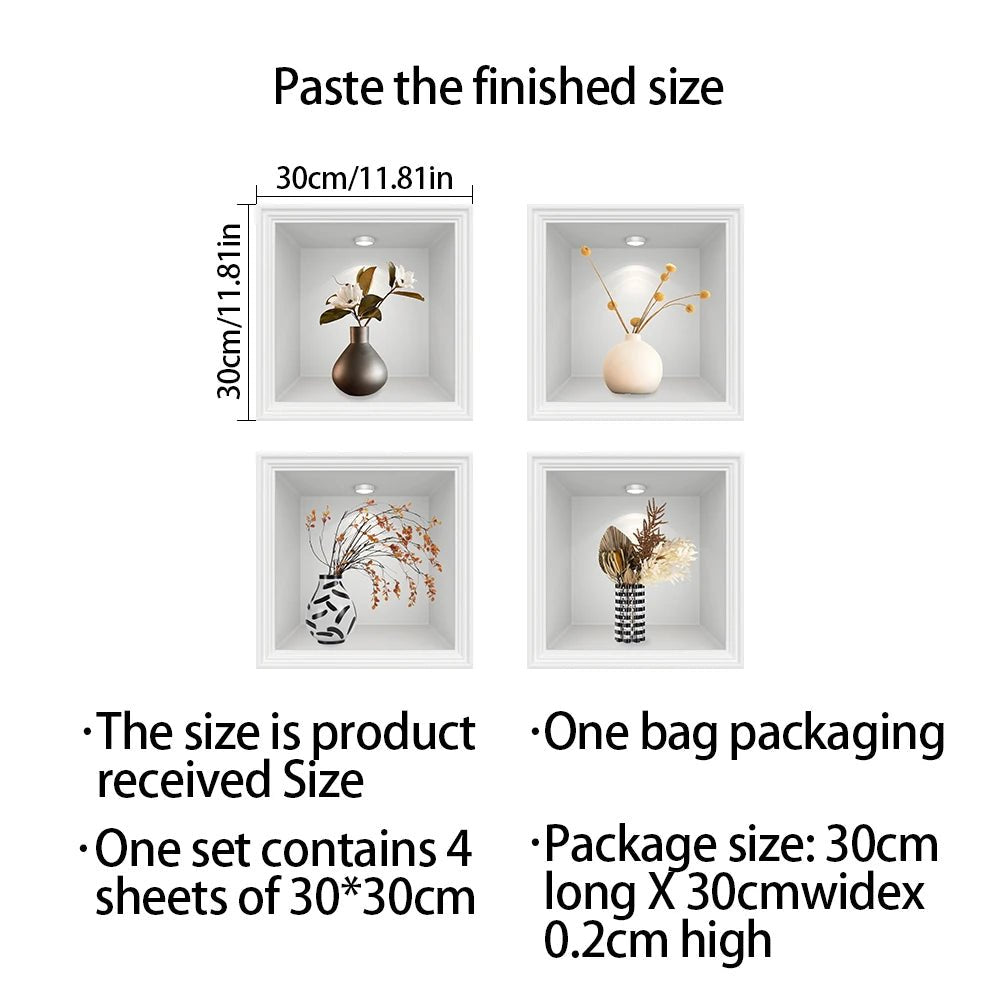 Bộ 4 Cây Giả Dán Tường Chậu Trang Trí PVC Không Thấm Nước - Daisan Store