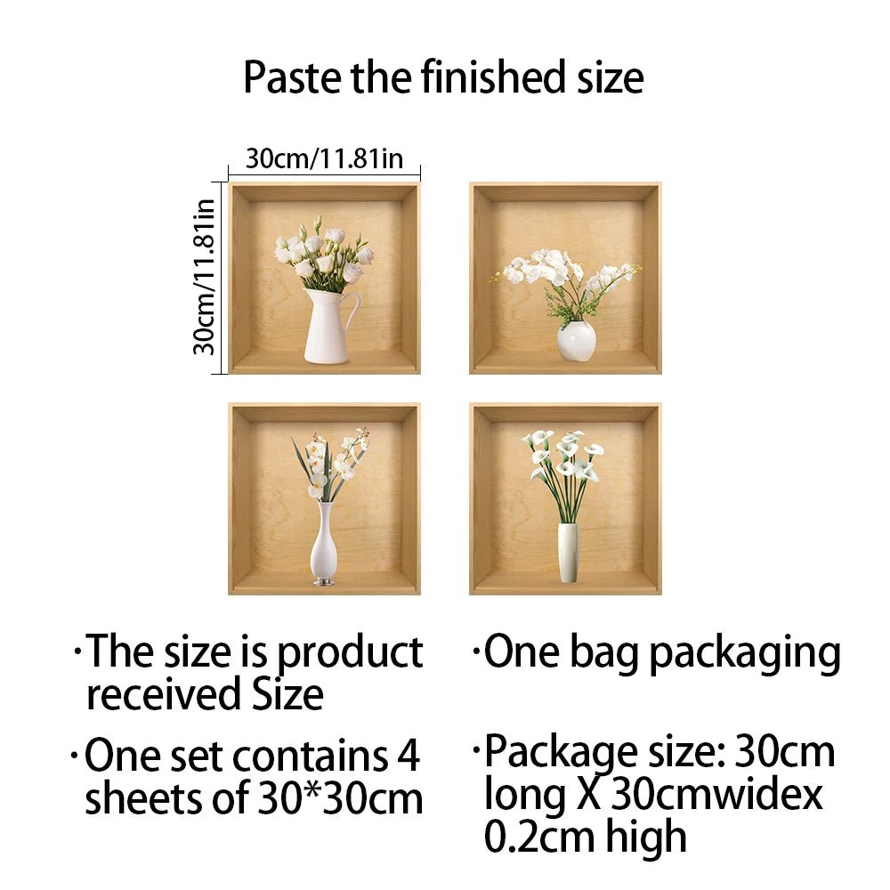 Bộ 4 Cây Giả Dán Tường Chậu Trang Trí PVC Không Thấm Nước - Daisan Store