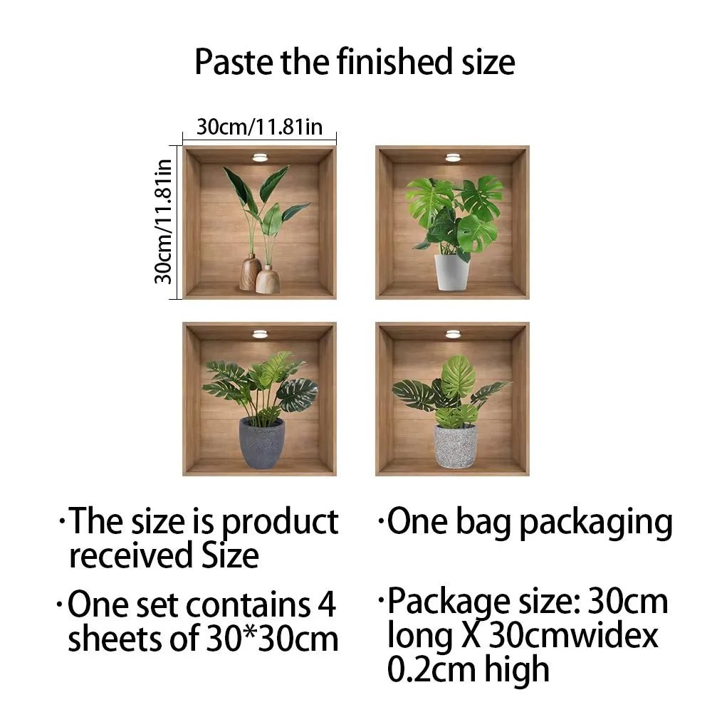 Bộ 4 Cây Giả Dán Tường Chậu Trang Trí PVC Không Thấm Nước - Daisan Store