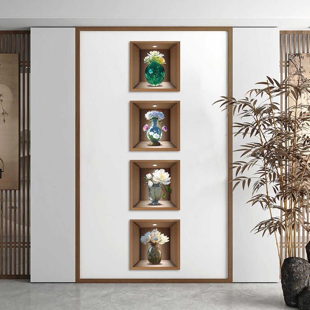 Bộ 4 Cây Giả Dán Tường Chậu Trang Trí PVC Không Thấm Nước - Daisan Store