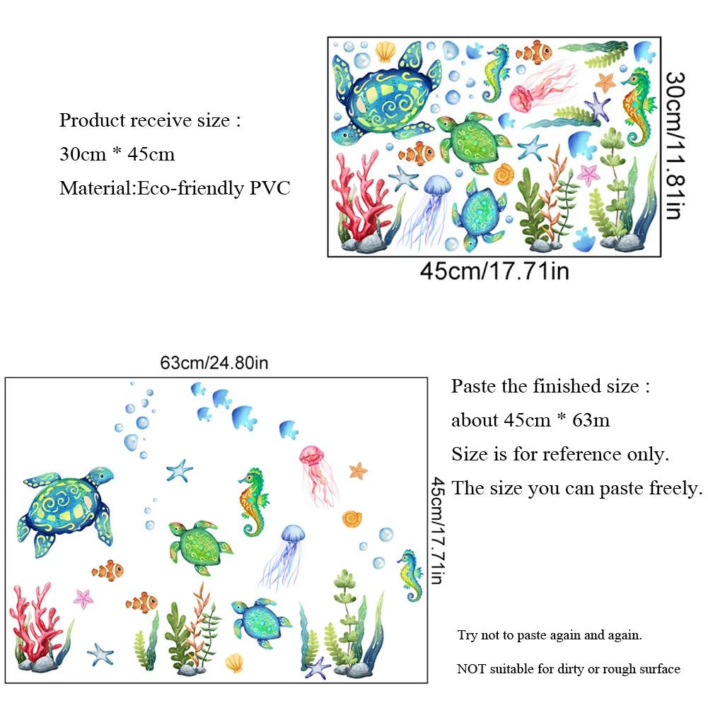 Bộ Dán Tường Động Vật Biển Rùa Biển Và Ngựa Biển Tự Dính - Daisan Store