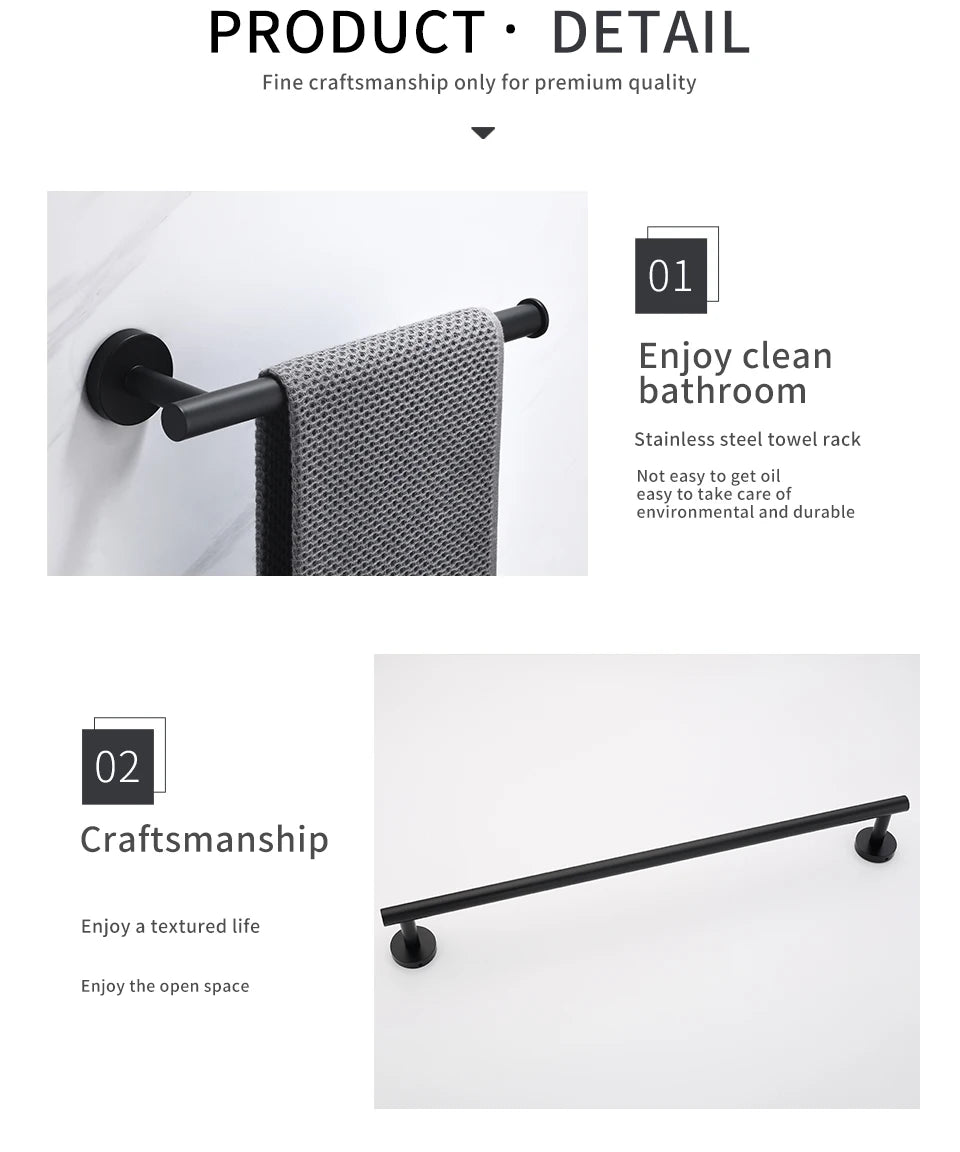 Bộ Phụ Kiện Nhà Tắm Đen Gắn Tường Inox Chống Gỉ - Daisan Store