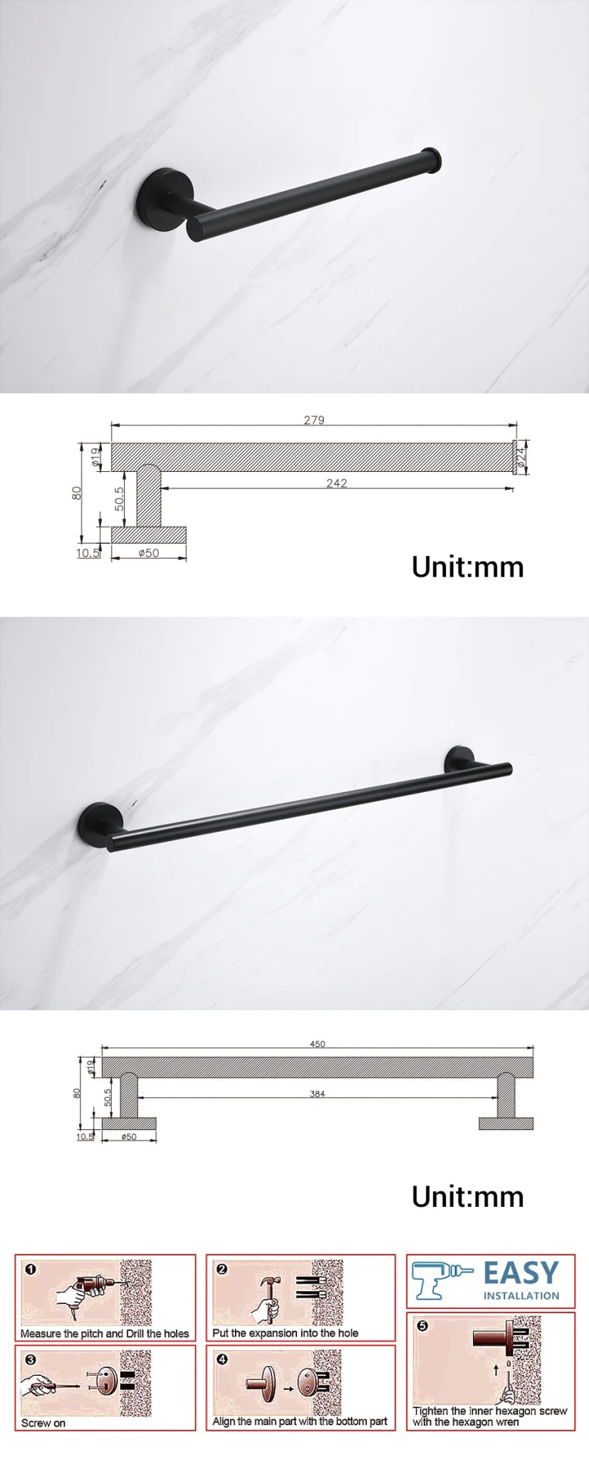 Bộ Phụ Kiện Nhà Tắm Đen Gắn Tường Inox Chống Gỉ - Daisan Store