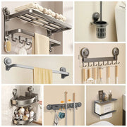 Bộ Phụ Kiện Tắm Xám - Giá Treo Khăn & Kệ Hút Chân Không - Daisan Store