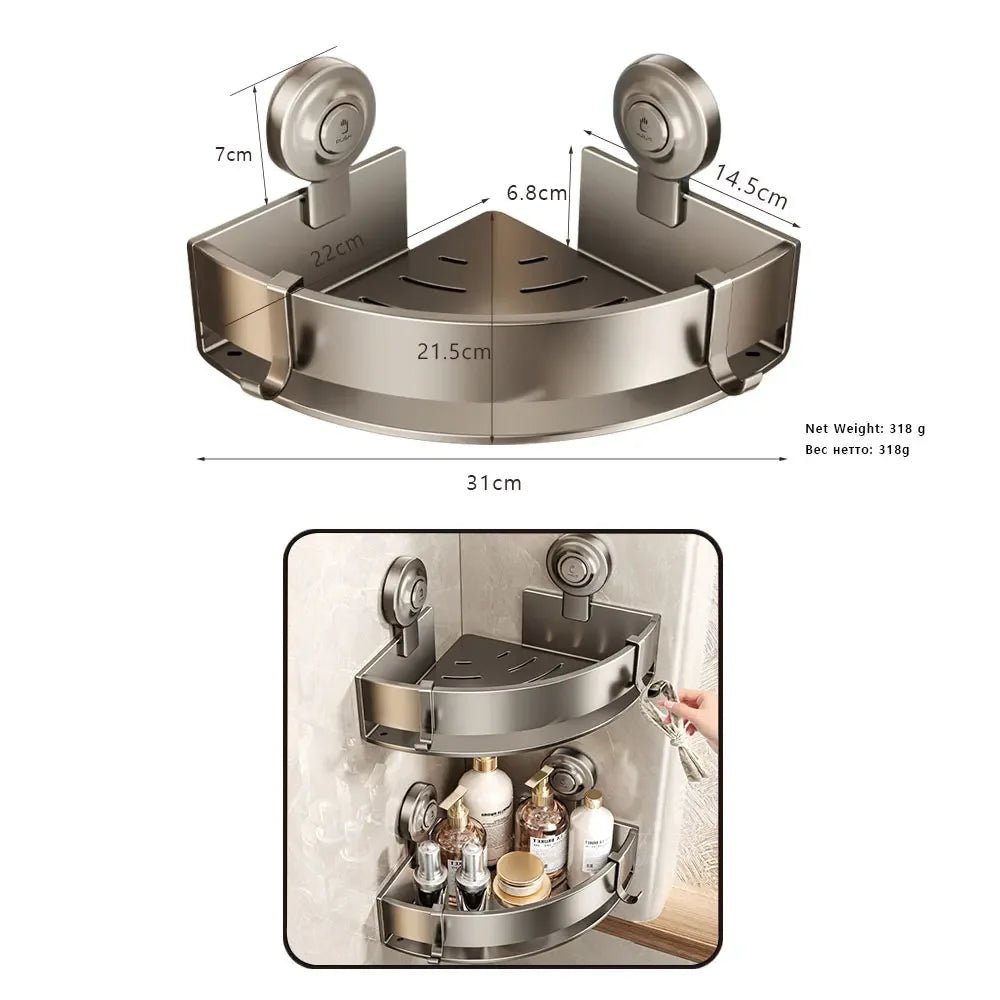 Bộ Phụ Kiện Tắm Xám - Giá Treo Khăn & Kệ Hút Chân Không - Daisan Store