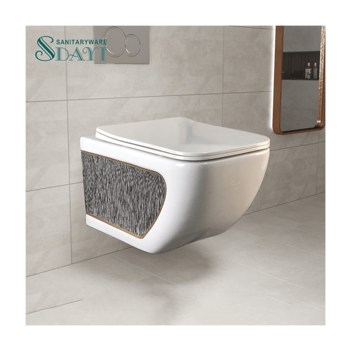 Bồn cầu treo tường bằng sứ trắng SDAYI Châu Âu hiện đại, thiết bị vệ sinh, bồn cầu treo tường bằng sứ trắng, họa tiết tùy chỉnh cho phòng tắm - Daisan Store