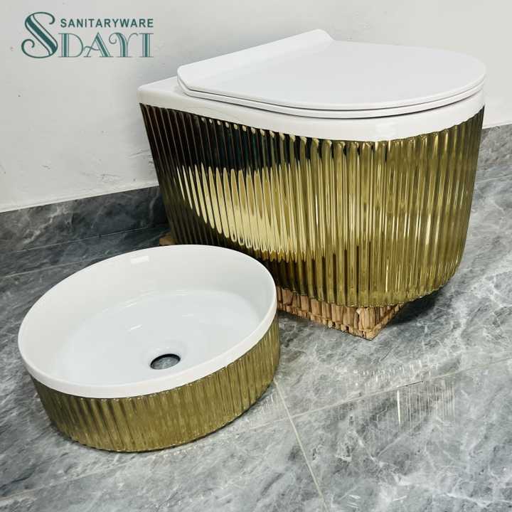 Bồn cầu treo tường SDAYI LUXURY hình cô gái Trung Hoa màu vàng bạc - Daisan Store