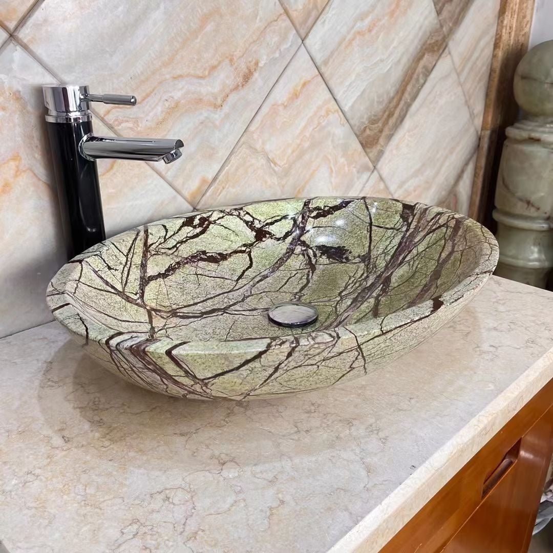 Bồn rửa mặt đá cẩm thạch bầu dục lỗ vòi 4 inch - Daisan Store