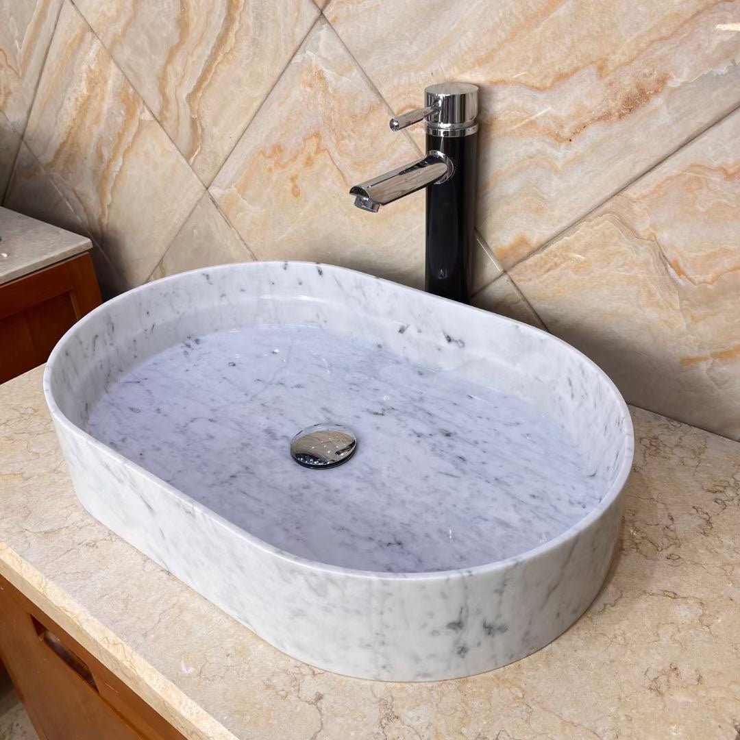 Bồn rửa mặt đá cẩm thạch bầu dục lỗ vòi 4 inch - Daisan Store
