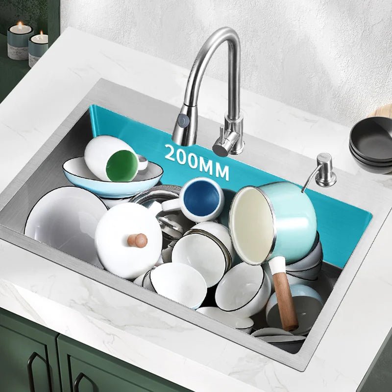 Chau Rua Bep Inox Mot Ngan Hinh Chu Nhat Lap Ban Rua Rau - Daisan Store